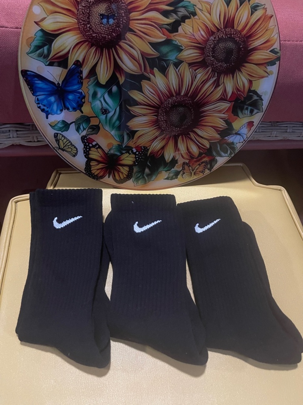 Nike Black Crew Athletic Socks with White Swoosh - 3 Pack